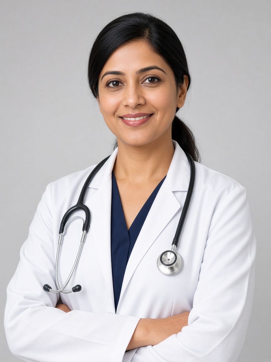 Dr. Amelia Hart in a white coat