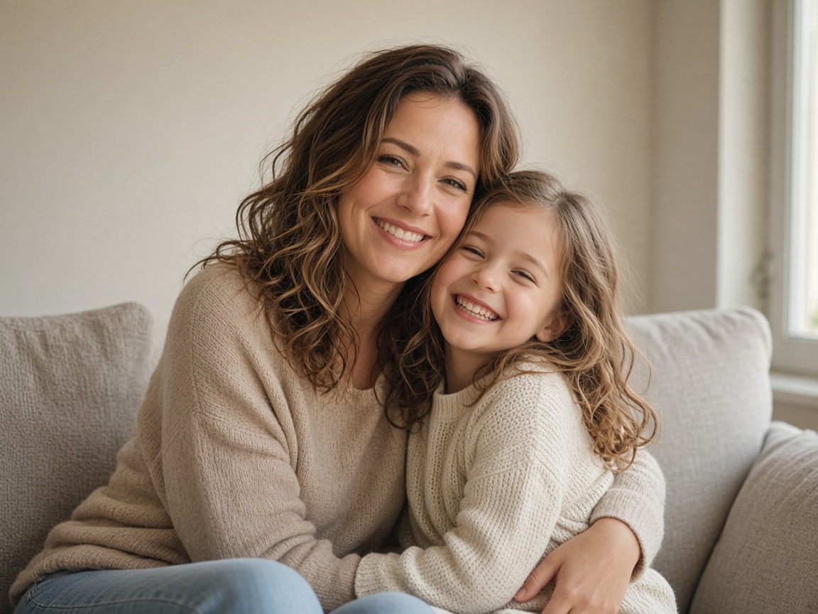 A parent and child relaxing together at home