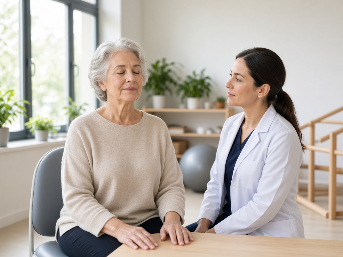 Calm breathing practice in a rehabilitation room
